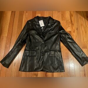 LOVE TREE Black Faux Leather Blazer